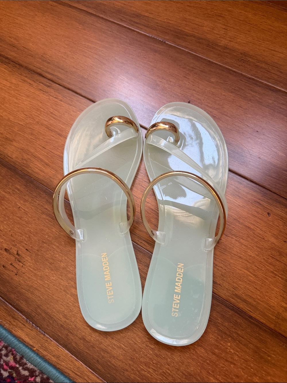 Steve Madden Pale Translucent Jelly Slide Sandals with Gold Rings